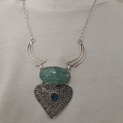 Ethnic Necklace with Amazonite and Topaz, New, Silver and Turquoise