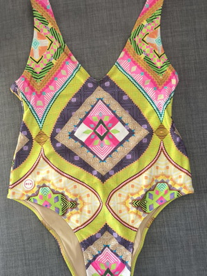 PCP one-piece swimsuit with colorful patterns, size M