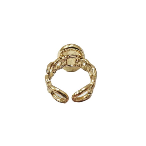 Vintage style ring with natural jade, new, gold plated metal
