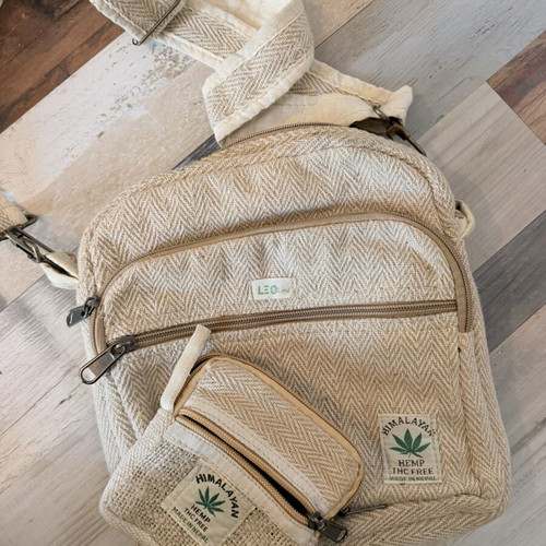 Himalayan Hemp shoulder bag and wallet, handmade hemp fibers