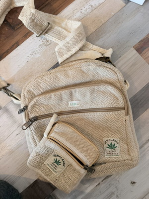 Himalayan Hemp shoulder bag and wallet, handmade hemp fibers