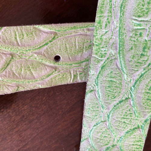 Women's leather belt new, green with snake design and rhinestones