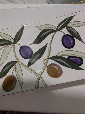 Long serving platter for cake new with painted olive branch design