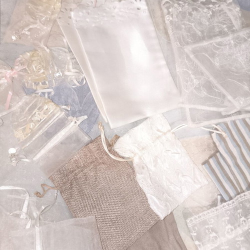 Set of 35 Pouches and Fabrics for Wedding Favors and Crafts like new