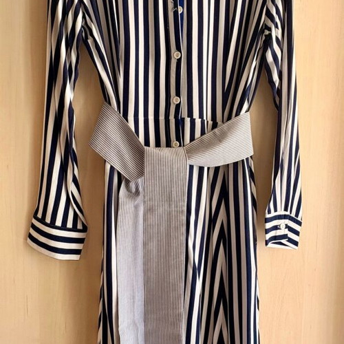 Midi striped shirt dress like new, white and blue, with belt