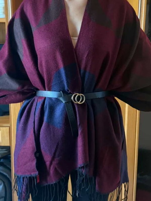 Cape-style coat new, blue and red, one size
