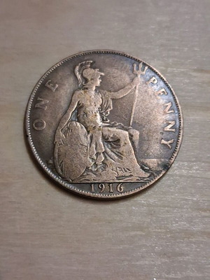 Βρετανικό νόμισμα ενός penny του 1916 με τη Βρετανία
