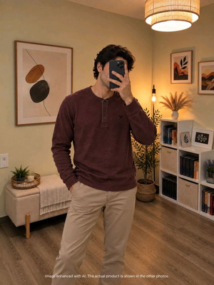 American Eagle μπλούζα henley σε μπορντό, XXL