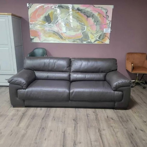 Dark brown leather three-seater sofa new, 100% genuine leather