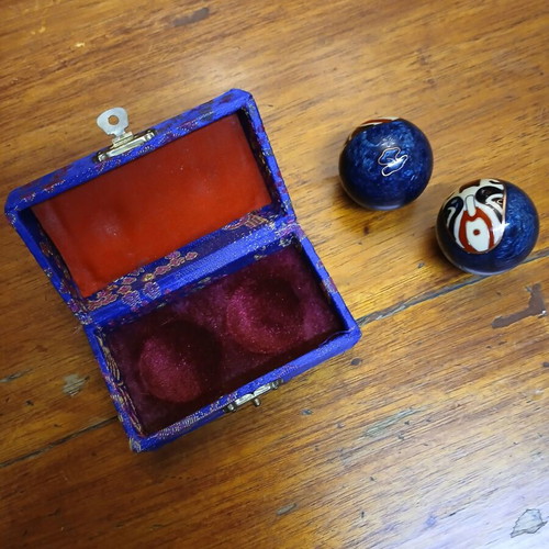 Chinese musical balls used with mask design, blue, with box