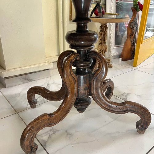 Antique table used, folding, solid walnut with storage space
