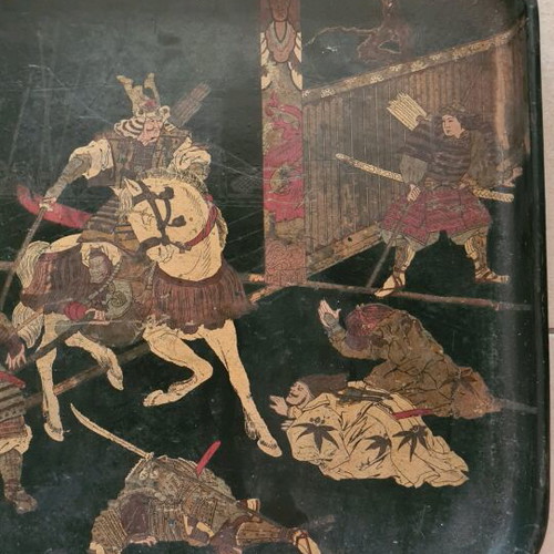 Antique tray with battle scene used