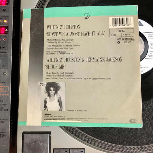 Whitney Houston Didn't We Almost Have It All vinyl 7" single, like new