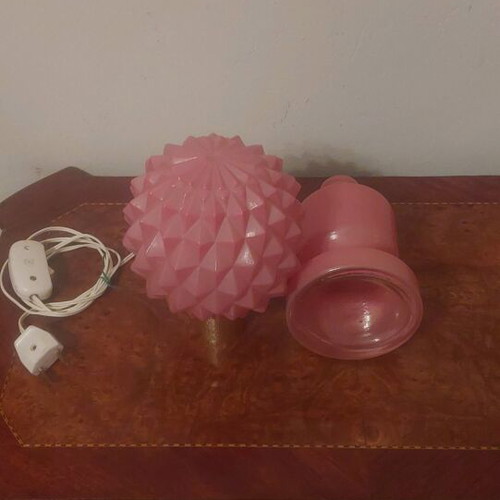 Vintage table lamp 1970 like new, double pink glass