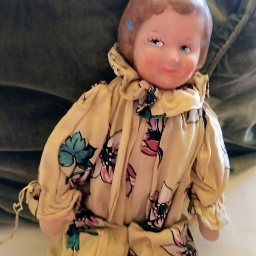 Vintage composition doll 1930s used, Art Deco style