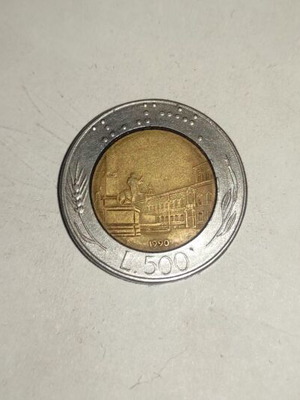 500 Italian Lira coin used, 1990 with Braille feature