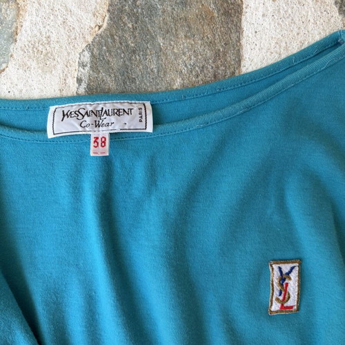 Yves Saint Laurent YSL vintage cotton top like new, teal turquoise