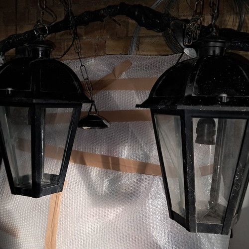 Metal outdoor lanterns used, set of 2 large hanging lamps