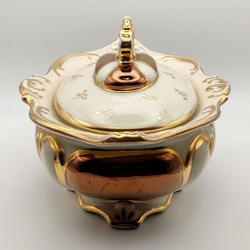 Vintage Gerold and Co Tettau Bavaria fondue dish 1960 cream bronze and gold colors