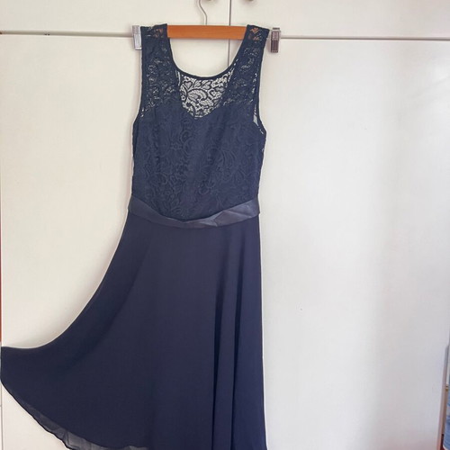 Evening lace dress blue asymmetric, like new, size XS