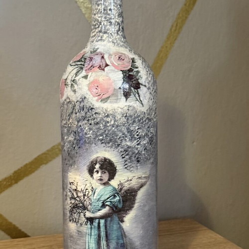 Handmade Vintage Decoupage Decorative Bottle with Angel
