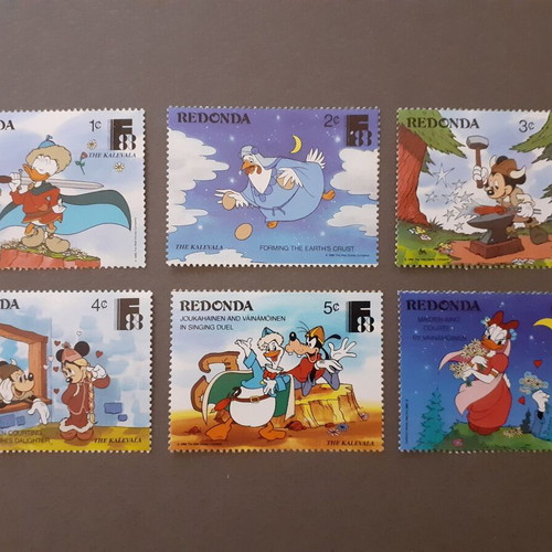 Redonda Walt Disney Characters Kalevala 1988 stamp set, 6 pieces
