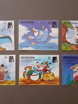 Redonda Walt Disney Characters Kalevala 1988 stamp set, 6 pieces