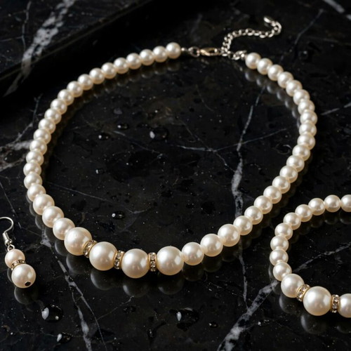Handmade beaded elegant jewelry set new, beige