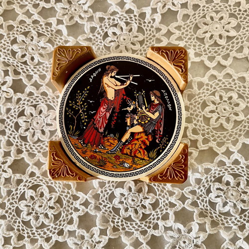Ancient Greek mythology ceramic coasters used, set of 5