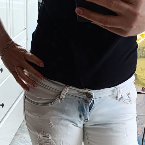 Jeans used with rips in straight leg, XS, white turquoise