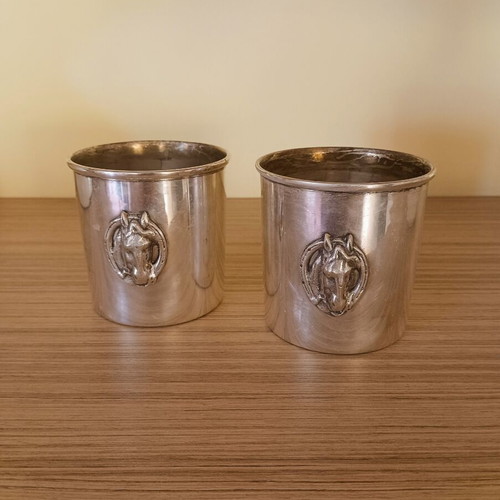 Vintage metal cups Royal Rose Collection set of 2, silver plated, used