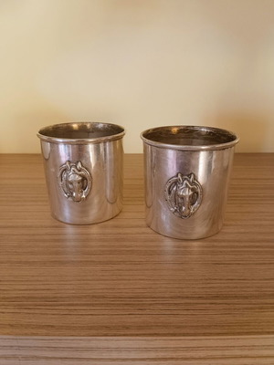 Vintage metal cups Royal Rose Collection set of 2, silver plated, used