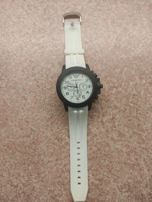 Emporio Armani Chronograph Watch like new, black case, white silicone strap