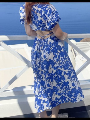 Summer dress like new with back detail, white and blue