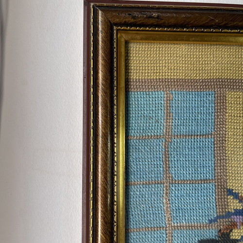 Vintage embroidery canvas with geishas framed