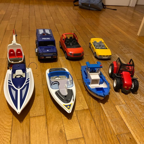 Playmobil used vehicles police, boat, helicopter, tractor