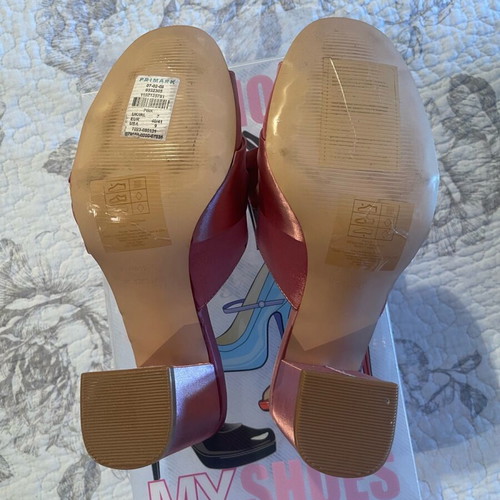 Pink satin mules new with bow and thick square heel Primark