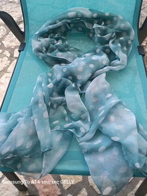 Viscose scarf turquoise with white polka dots like new