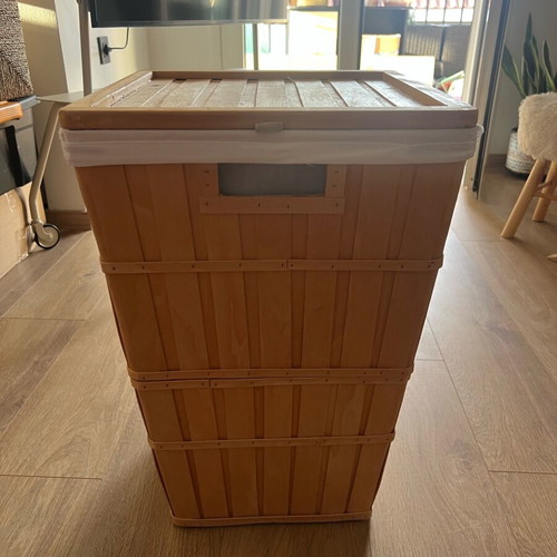 IKEA BRANKIS laundry basket like new, natural wood with removable fabric liner