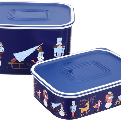 Tupperware Winter Joy Baseline set of 2 containers like new, Christmas limited edition
