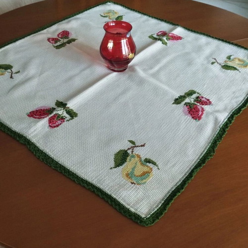 Set of 2 Handmade Embroidered Table Linens like new, traditional cross-stitch