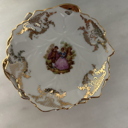 Vintage porcelain set of 6 miniature plates with gold trim