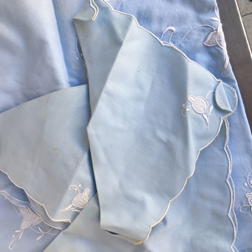 Blue tablecloth used square 80x80 with 4 matching napkins