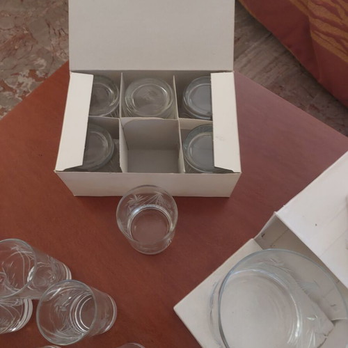 Vintage glassware set 38 pieces with engraved design