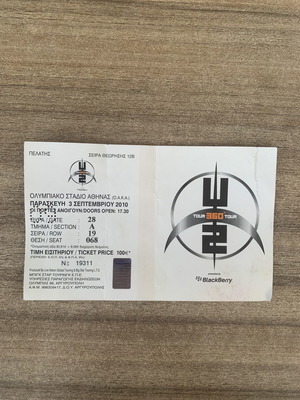 U2 360 Tour Collectible Ticket used, Athens OAKA 2010