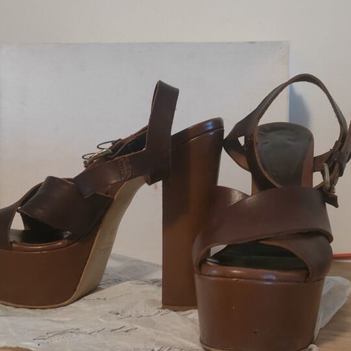Sante leather platform sandals used, brown, size 37