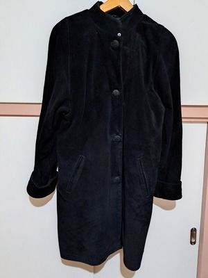 Suede half coat genuine black, like new, size XL