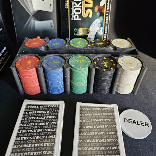 Poker Set Status used, collector's item with chips and cards