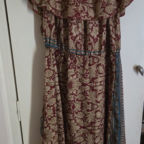 Boho asymmetrical dress like new, multicolor, 80% silk 20% rayon