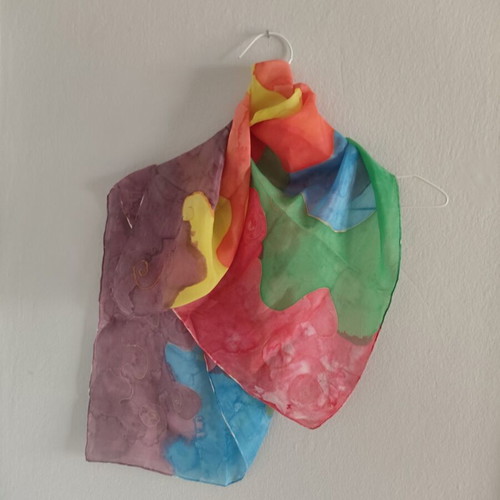Handmade multicolor silk scarf 90x90 cm like new